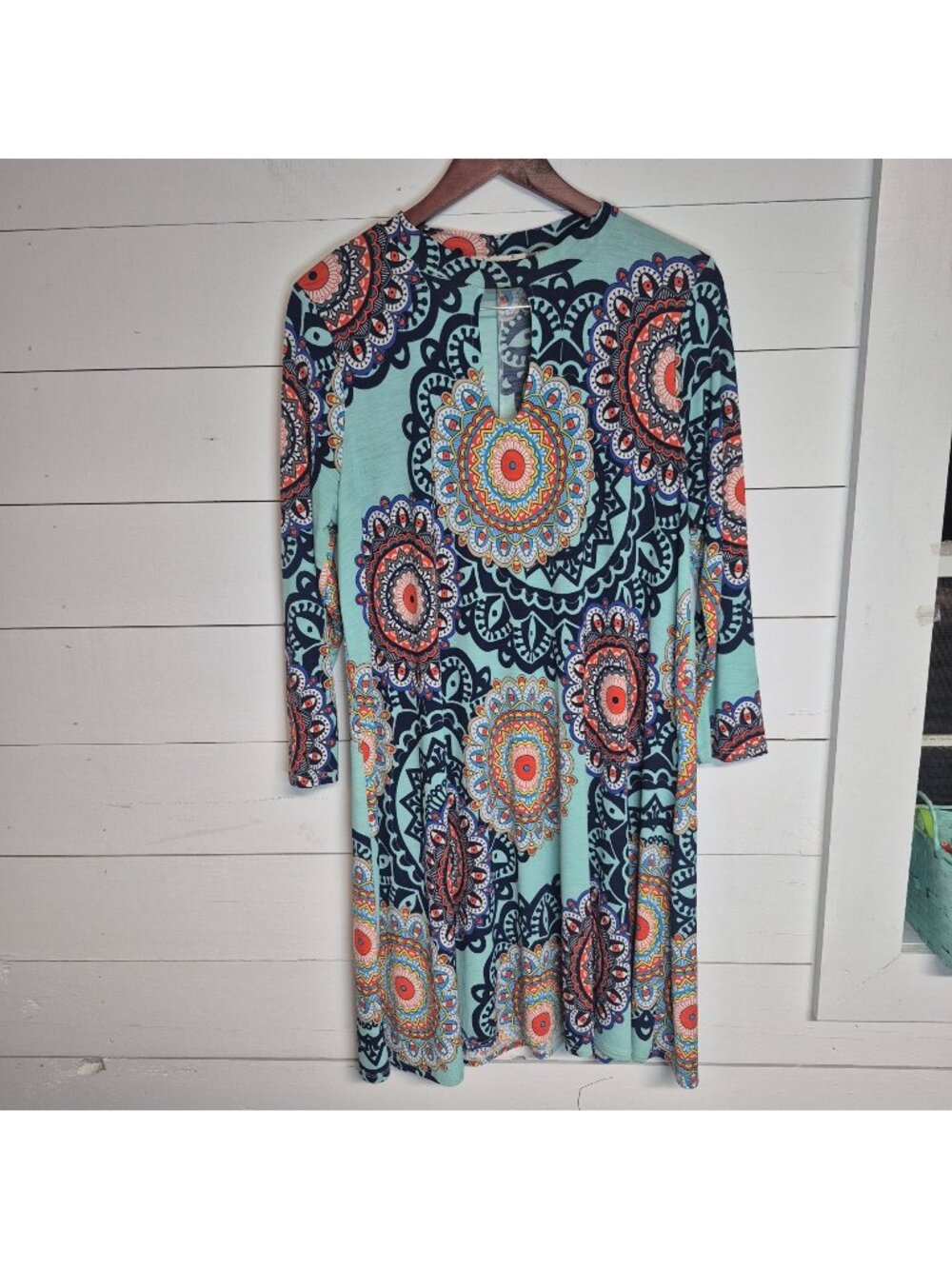 Janette Plus Womens 1X Multicolor 3/4 Sleeve Dress With Keyhole Back
